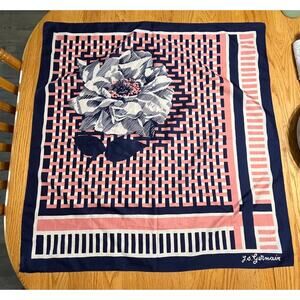 VTG Y.S. Germain Scarf Pink Navy Geometric Floral MCM Bag Scarf Preppy